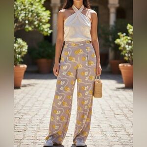 Ava Sky Fighting Eel Lilac Puakenikeni Wide-Leg Pant Perfect Small